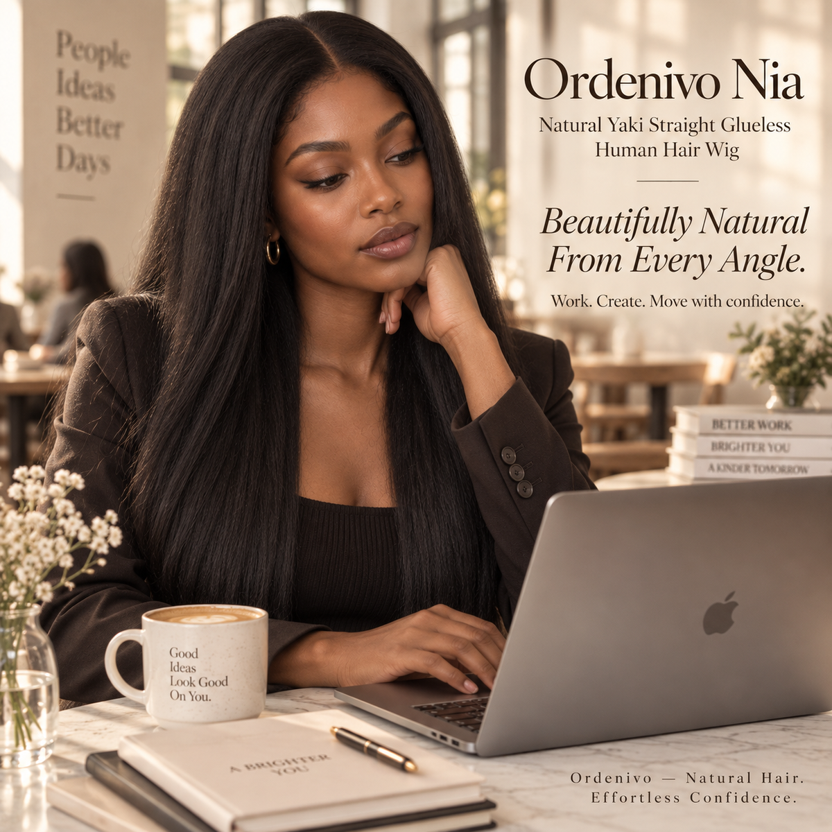 Ordenivo Nia — Natural Yaki Straight Glueless Human Hair Wig 🌿