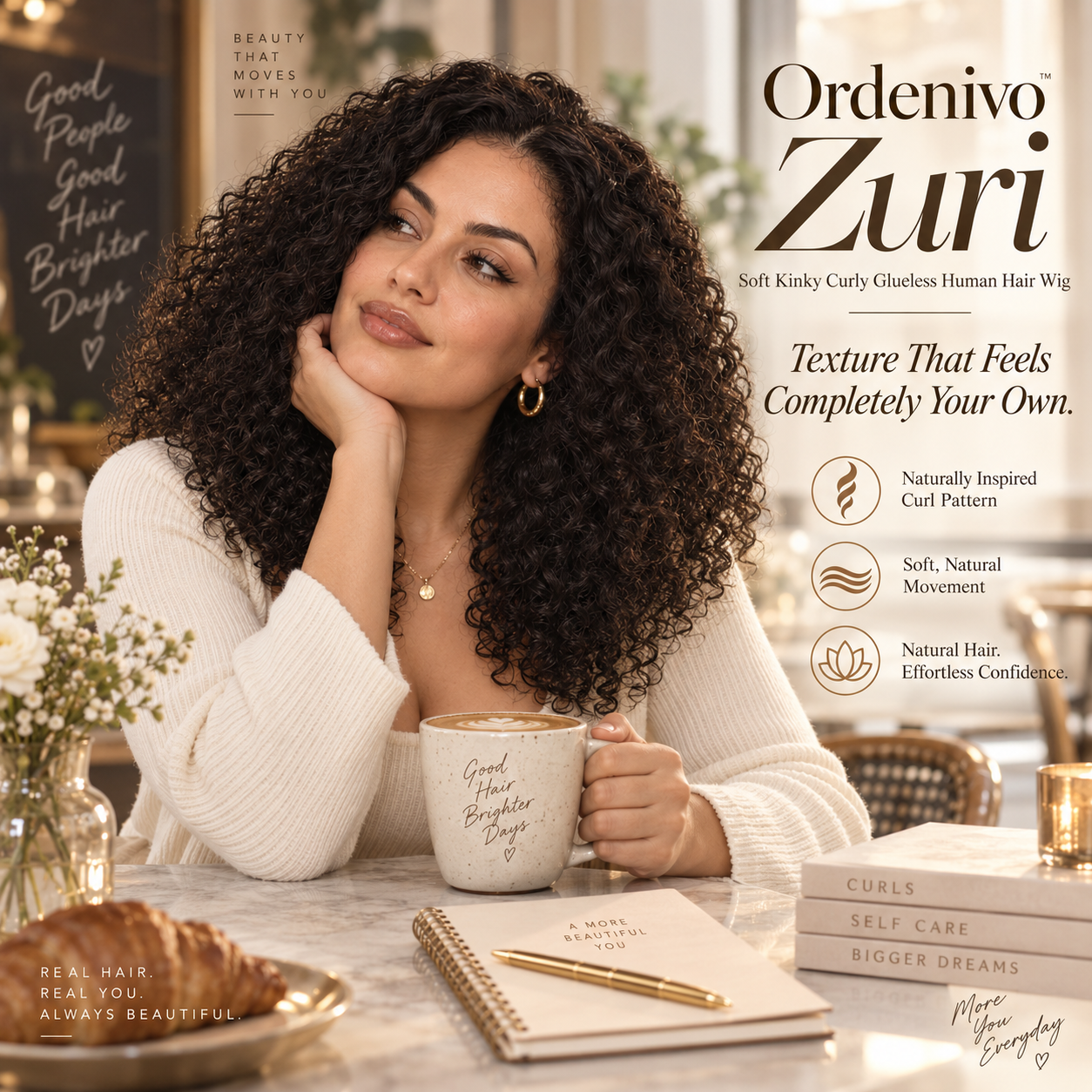 Ordenivo Zuri — Soft Kinky Curly Glueless Human Hair Wig ☁️