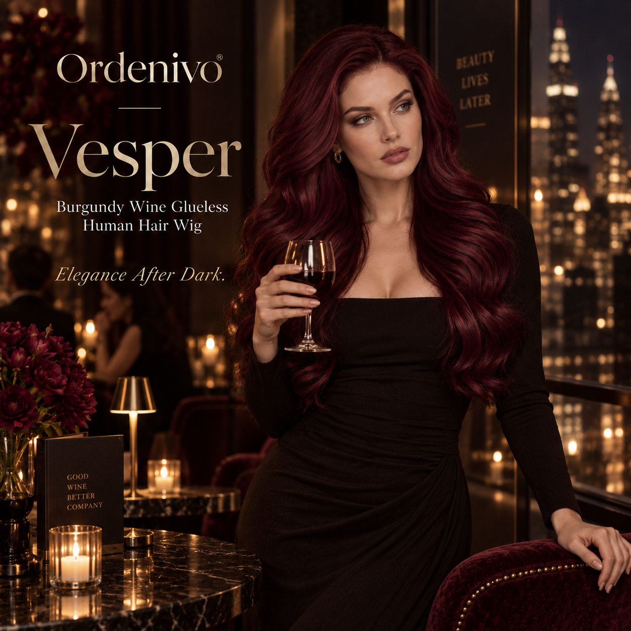 Ordenivo Vesper — Burgundy Wine Glueless Human Hair Wig 🍷