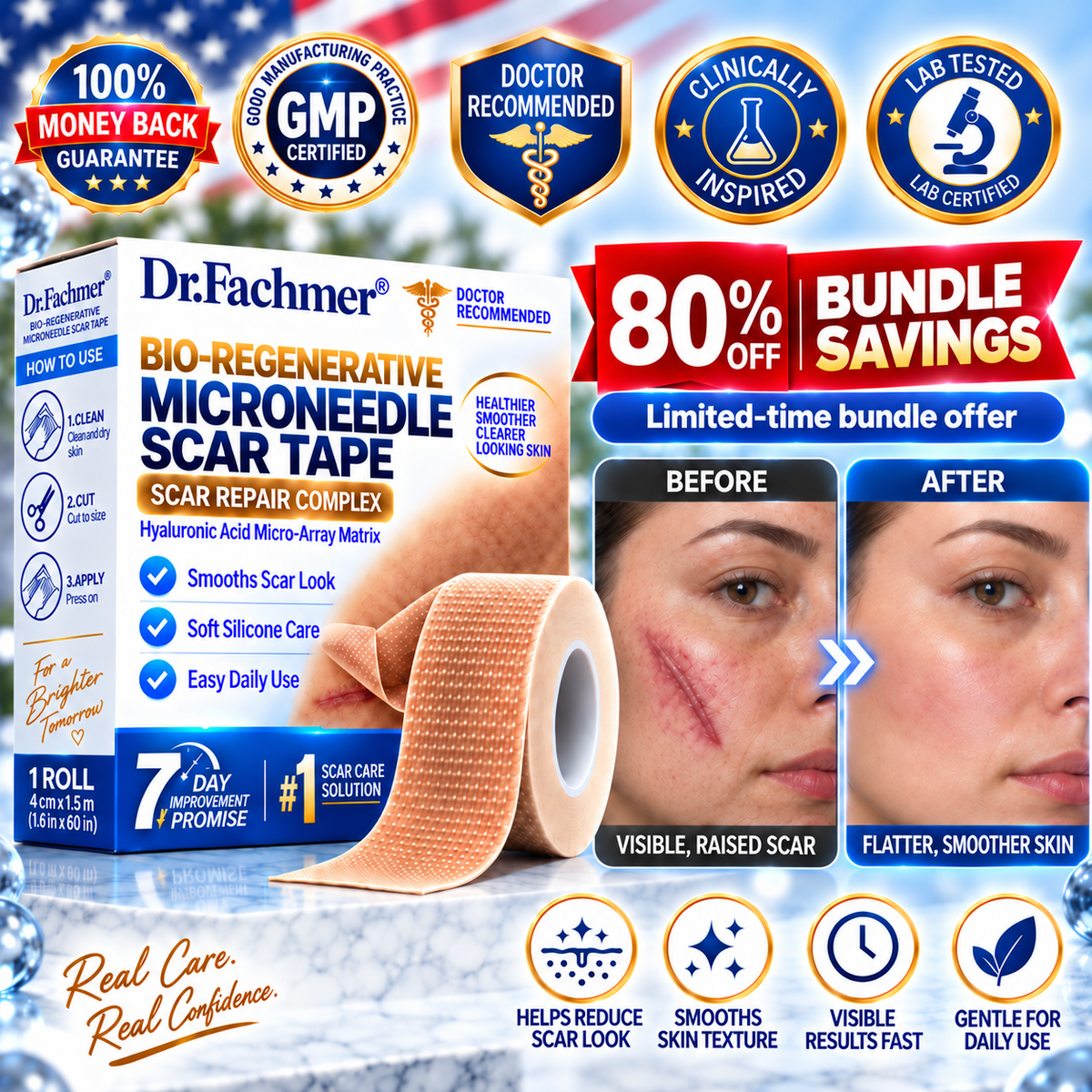 🔥 𝐎𝐟𝐟𝐢𝐜𝐢𝐚𝐥 𝐒𝐭𝐨𝐫𝐞丨Dr.Fachmer® 🩹 Bio-Regenerative Microneedle Scar Tape——Remove all kinds of skin scars