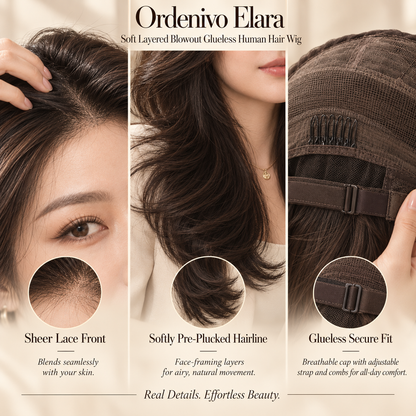 Ordenivo Elara — Soft Layered Blowout Glueless Human Hair Wig 🌬️
