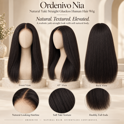 Ordenivo Nia — Natural Yaki Straight Glueless Human Hair Wig 🌿