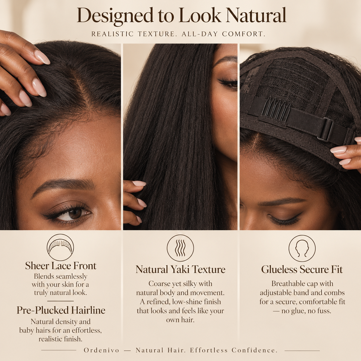 Ordenivo Nia — Natural Yaki Straight Glueless Human Hair Wig 🌿