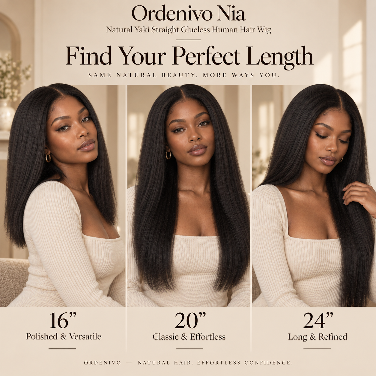 Ordenivo Nia — Natural Yaki Straight Glueless Human Hair Wig 🌿
