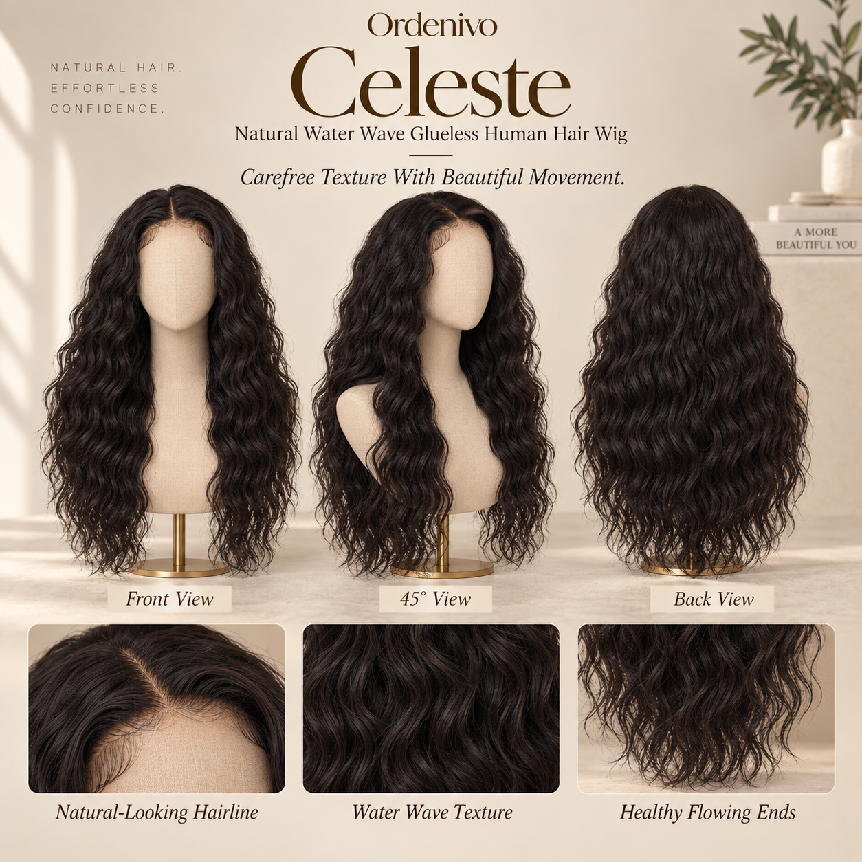 Ordenivo Celeste — Natural Water Wave Glueless Human Hair Wig 🌊