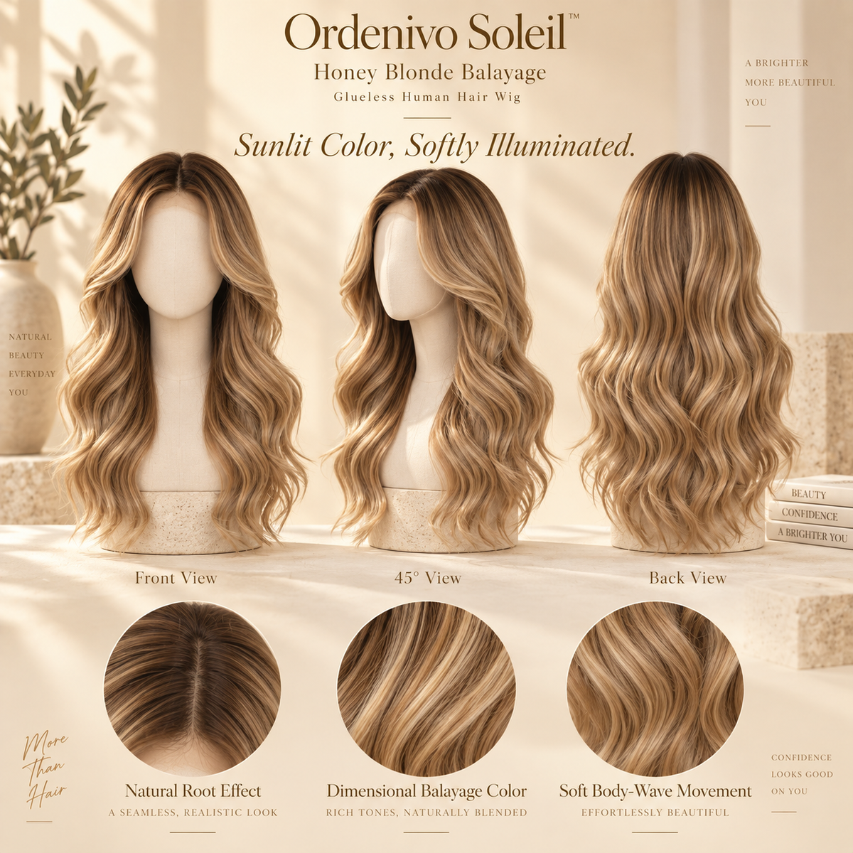 Ordenivo Soleil — Honey Blonde Balayage Glueless Human Hair Wig 🍯
