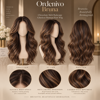 Ordenivo Bruna — Chocolate Melt Balayage Glueless Human Hair Wig 🤎