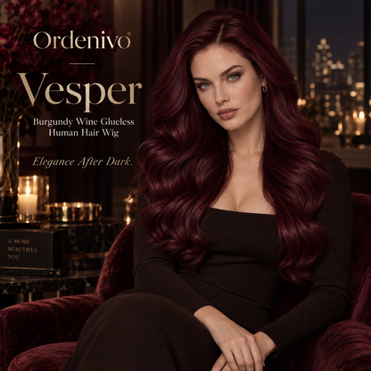 Ordenivo Vesper — Burgundy Wine Glueless Human Hair Wig 🍷