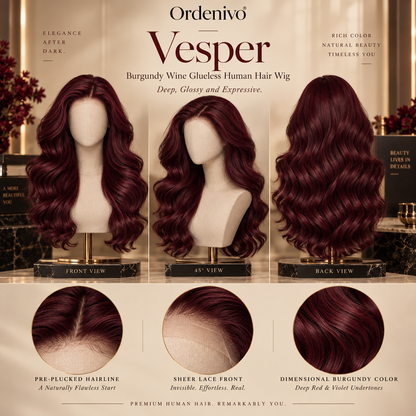 Ordenivo Vesper — Burgundy Wine Glueless Human Hair Wig 🍷